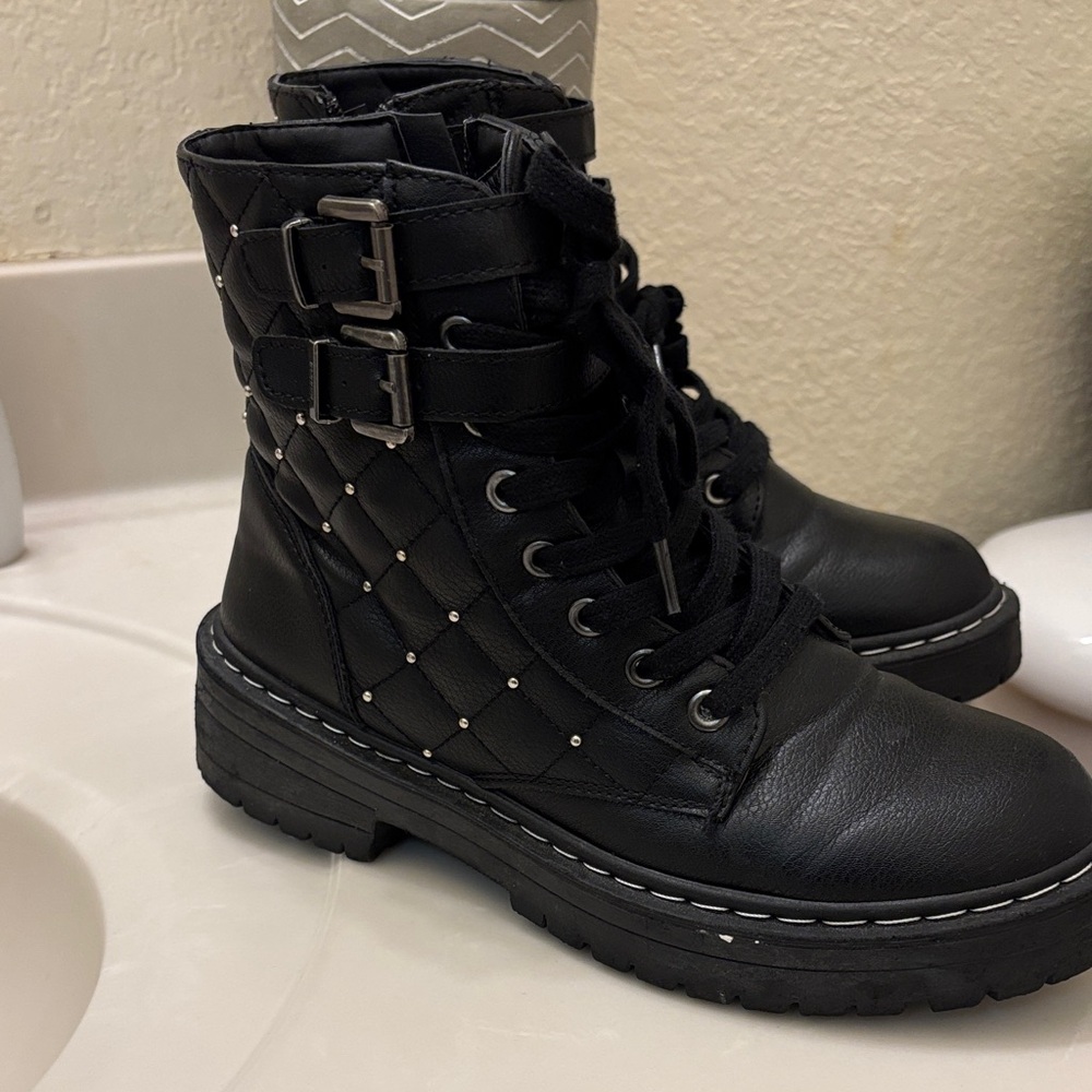 Sugar Black Quilted Combat Boots